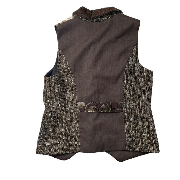 Canvasbacks Patchwork Women's Vest Size 8 Brown Multi-Fabric Boho Chic Layered L - Picture 5 of 7